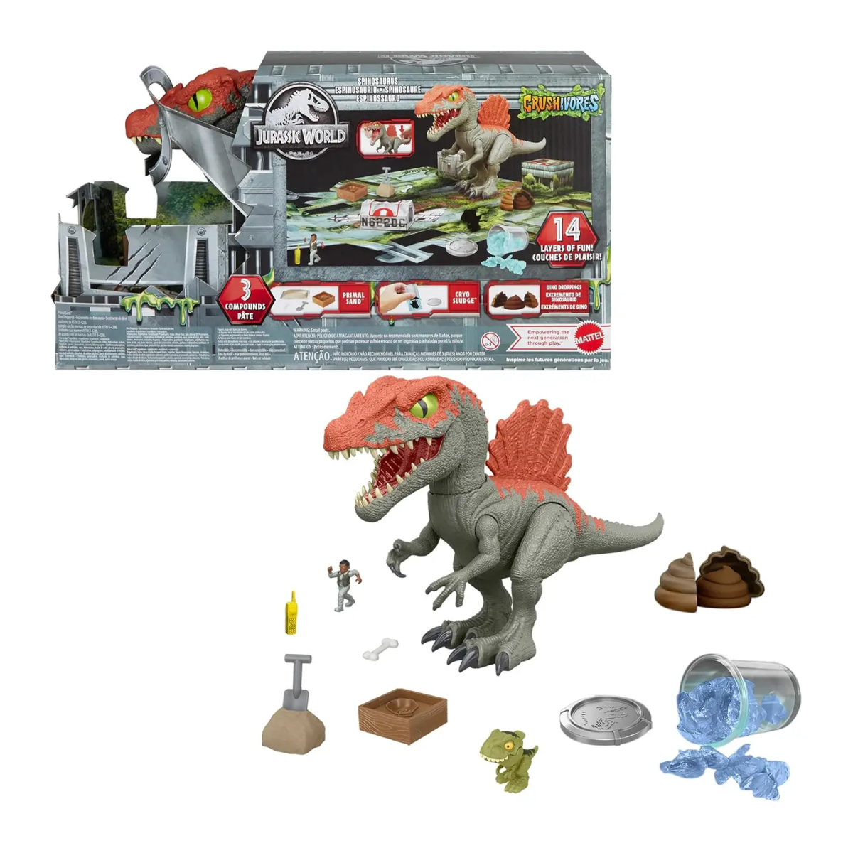 JURASSIC WORLD CRUSHIVORES SPINOSAURO FUNZIONI
