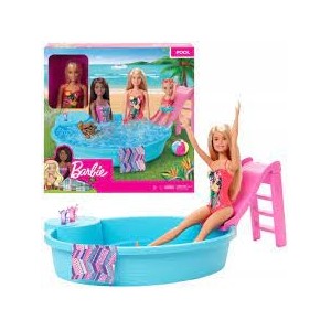 BARBIE PISCINA BAMBOLA CON ACCESSORI