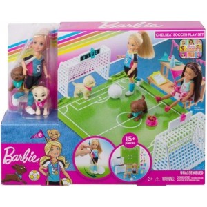BARBIE CHELSEA CON CUCCIOLI CON CAMPO DA CALCIO