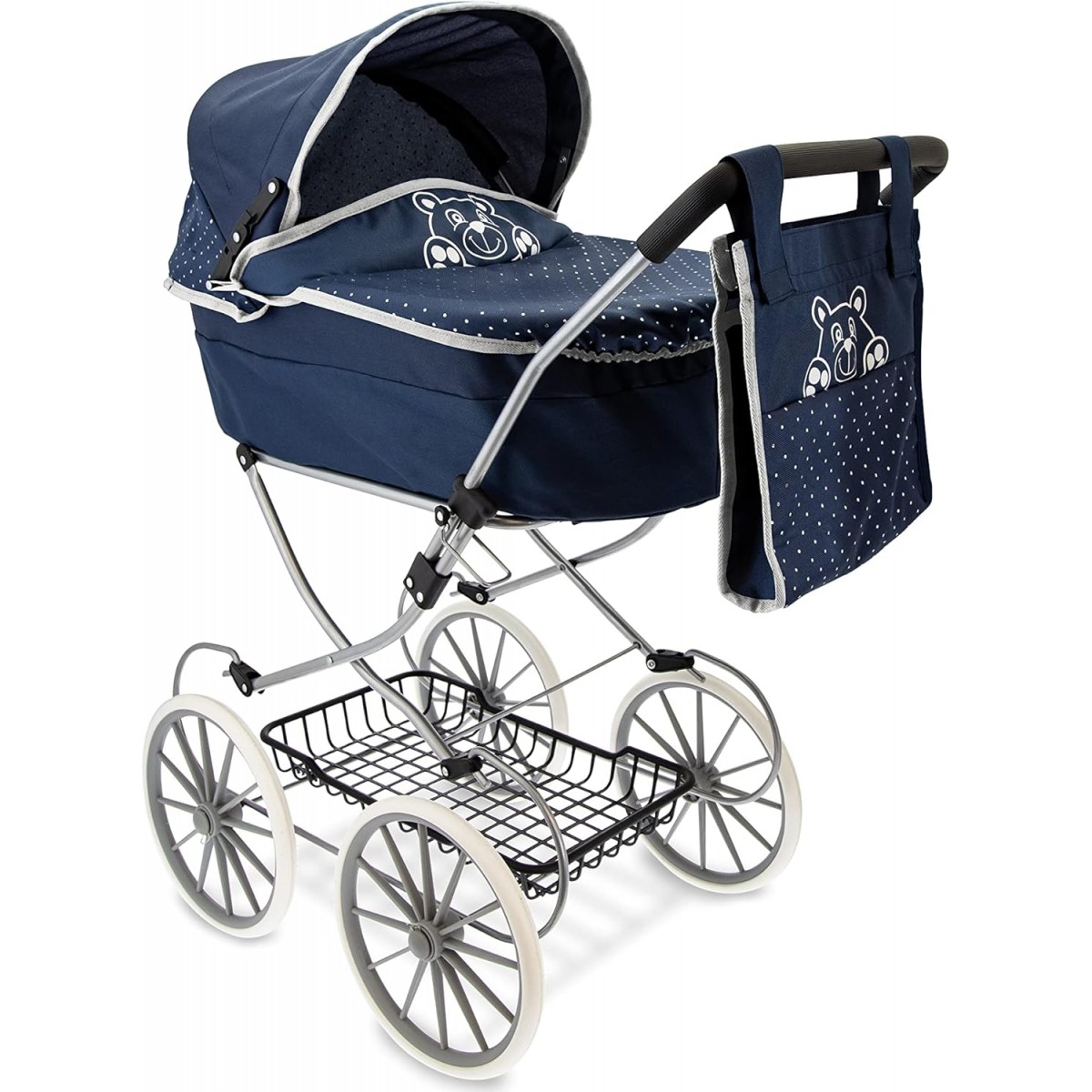 CARROZZINA METALLO CLASSICA BLU C/ BORSETTA 90 CM
