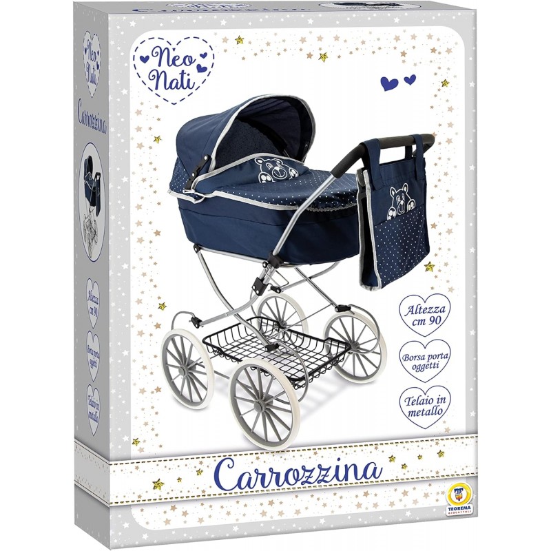 CARROZZINA METALLO CLASSICA BLU C/ BORSETTA 90 CM