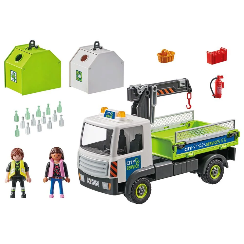 PLAYMOBIL CITY PULIZIA CAMION TRAPORTO CONTENITORI RIFIUTI 71431