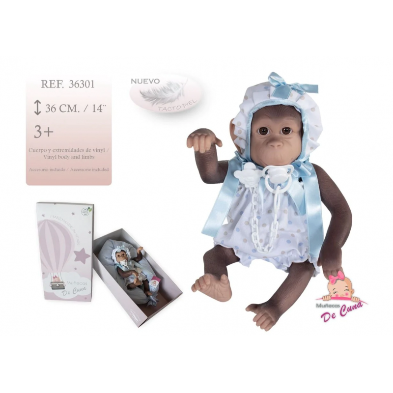 REBORN SCIMMIETTA AZZURRA CON CUCCIO E CUSCINO 36301