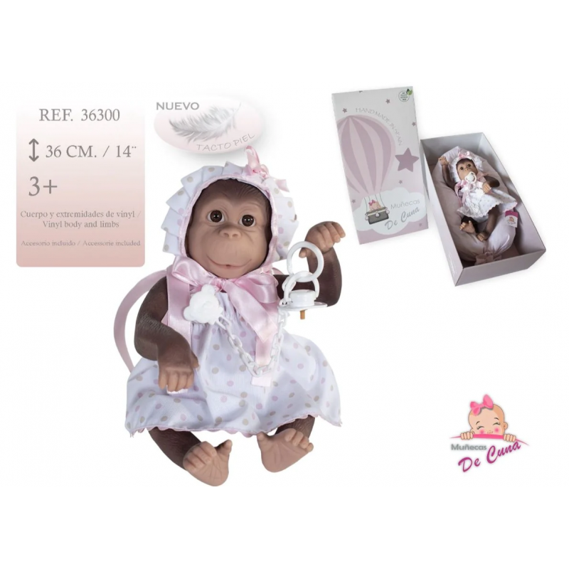 REBORN SCIMMIETTA ROSA CON CUCCIO E CUSCINO 36300