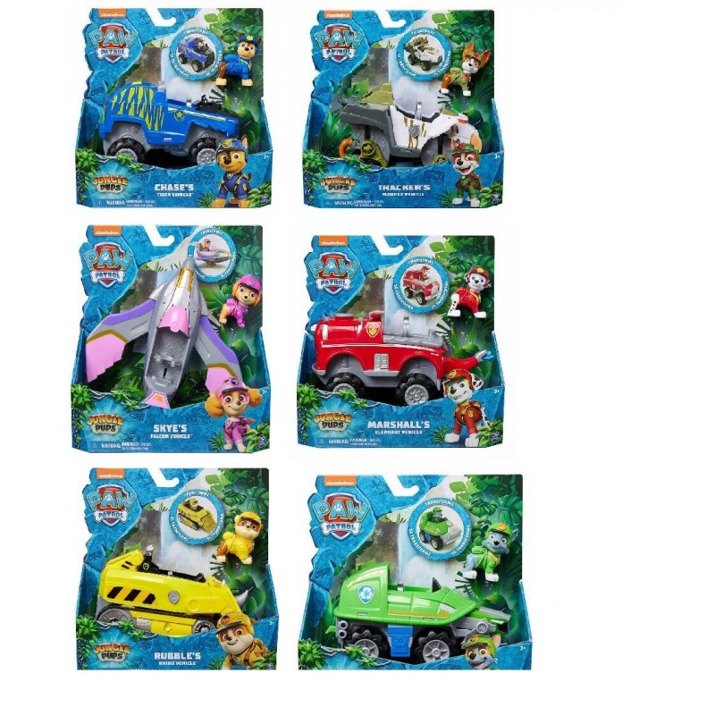 PAW PATROL JUNGLE PUPS VEICOLI CON PERSONAGGI ASS.
